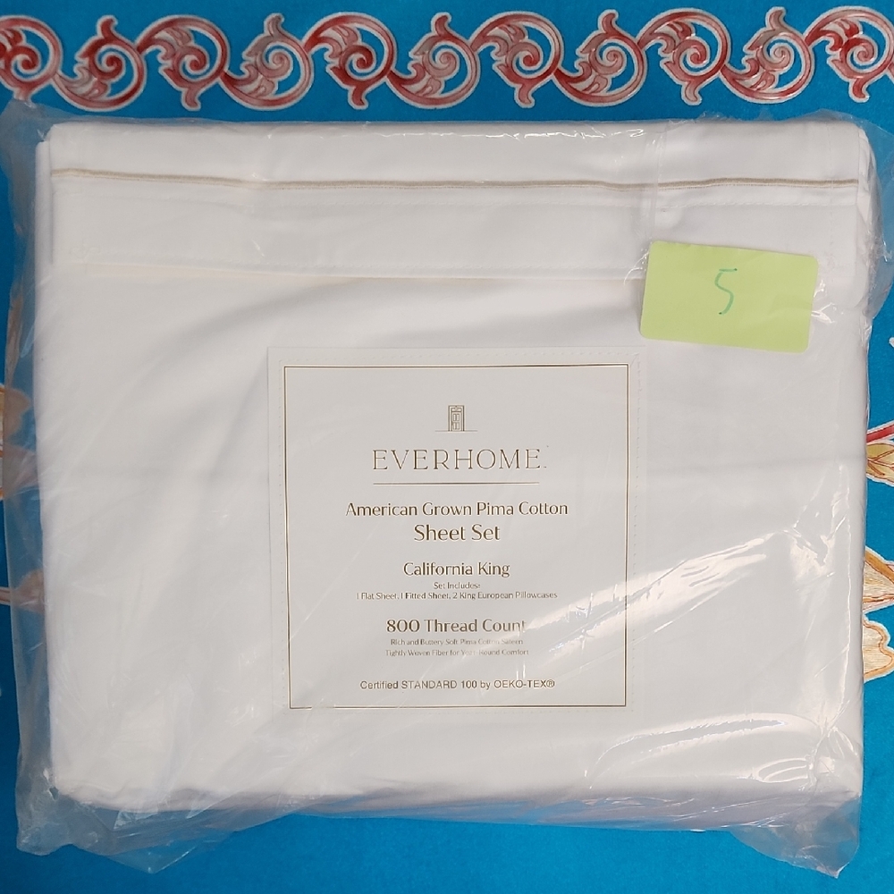 NEW! EVERHOME White Pima Cotton CALIFORNIA KING Sheet Set